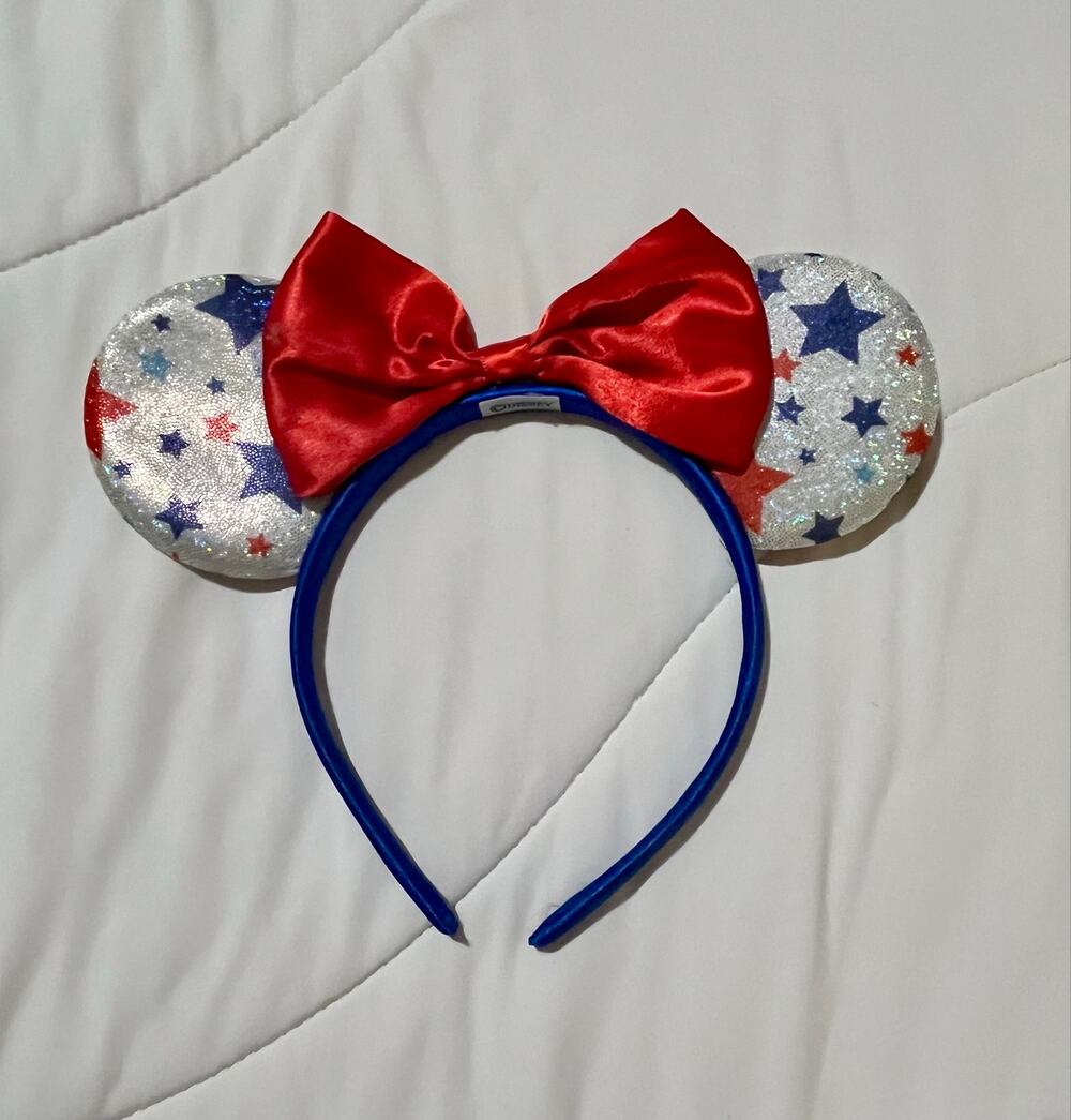 Disney Minnie Mouse America Ears Headband Patriotic Stars Stripes Red White Blue